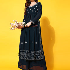 Poshak Hub Women Lavender georgette Aari work A-Line Kurta with Sharara