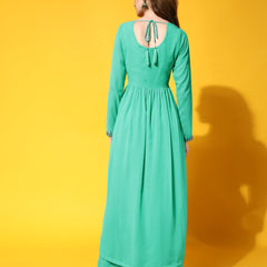 Poshak Hub Women Torquoise georgette Aari work A-Line Kurta with Sharara