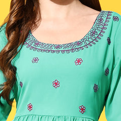 Poshak Hub Women Torquoise georgette Aari work A-Line Kurta with Sharara