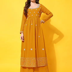 Poshak Hub Women Lavender georgette Aari work A-Line Kurta with Sharara