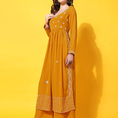 Poshak Hub Women Lavender georgette Aari work A-Line Kurta with Sharara