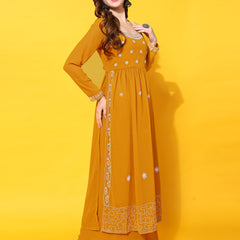 Poshak Hub Women Lavender georgette Aari work A-Line Kurta with Sharara