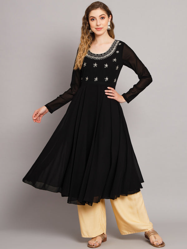 Poshak Hub Women Ethnic Motifs Hand Embroidery Georgette Anarkali Kurta
