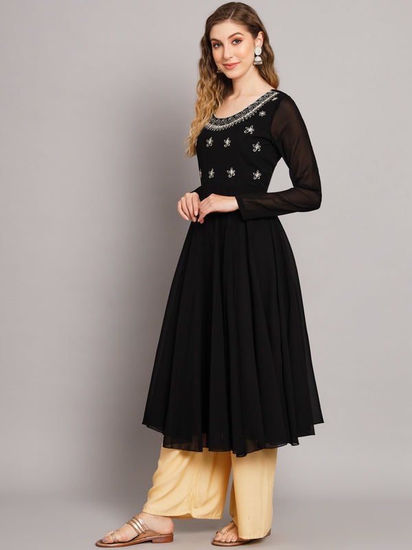 Poshak Hub Women Ethnic Motifs Hand Embroidery Georgette Anarkali Kurta