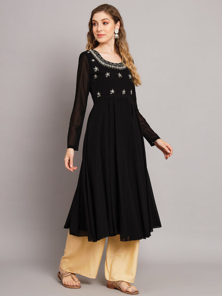 Poshak Hub Women Ethnic Motifs Hand Embroidery Georgette Anarkali Kurta