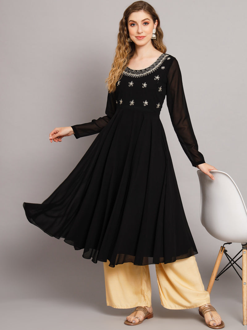 Poshak Hub Women Ethnic Motifs Hand Embroidery Georgette Anarkali Kurta