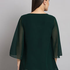Poshak Hub Green Floral Print V Neck Top