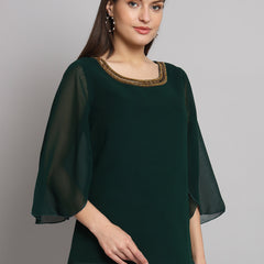 Poshak Hub Green Floral Print V Neck Top