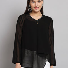 Poshak Hub Black Solid Print V Neck Top