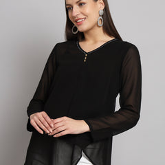 Poshak Hub Black Solid Print V Neck Top