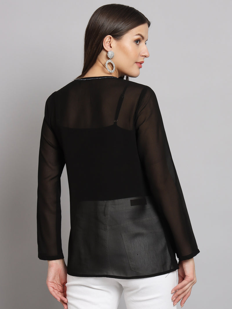 Poshak Hub Black Solid Print V Neck Top