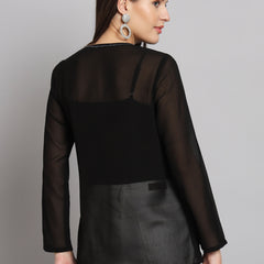 Poshak Hub Black Solid Print V Neck Top