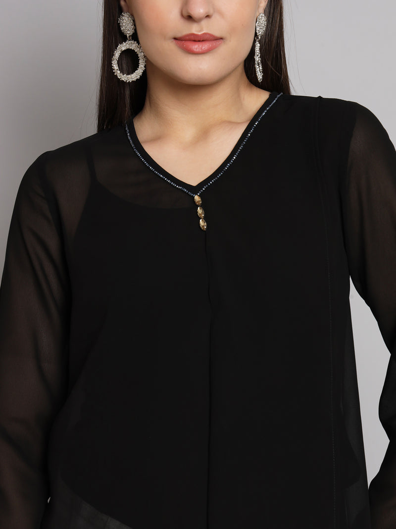 Poshak Hub Black Solid Print V Neck Top