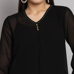 Poshak Hub Black Solid Print V Neck Top