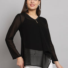 Poshak Hub Black Solid Print V Neck Top