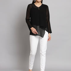 Poshak Hub Black Solid Print V Neck Top