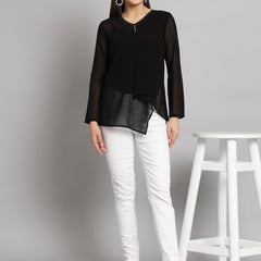 Poshak Hub Black Solid Print V Neck Top