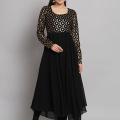 Poshak Hub Women Black Georgette Foil print Anarkali Kurta