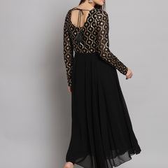 Poshak Hub Women Black Georgette Foil print Anarkali Kurta