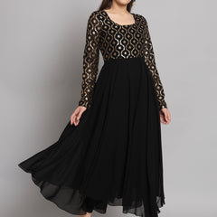 Poshak Hub Women Black Georgette Foil print Anarkali Kurta