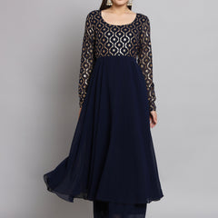 Poshak Hub Women Blue Georgette Foil print Anarkali Kurta