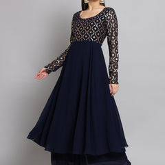 Poshak Hub Women Blue Georgette Foil print Anarkali Kurta