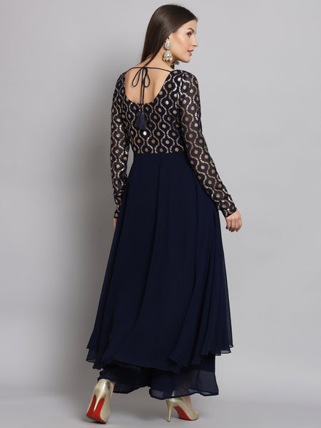 Poshak Hub Women Blue Georgette Foil print Anarkali Kurta