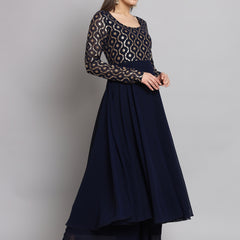 Poshak Hub Women Blue Georgette Foil print Anarkali Kurta