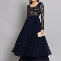 Poshak Hub Women Blue Georgette Foil print Anarkali Kurta
