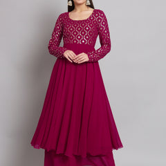 Poshak Hub Women Pink Georgette Foil print Anarkali Kurta