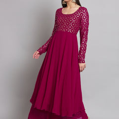 Poshak Hub Women Pink Georgette Foil print Anarkali Kurta