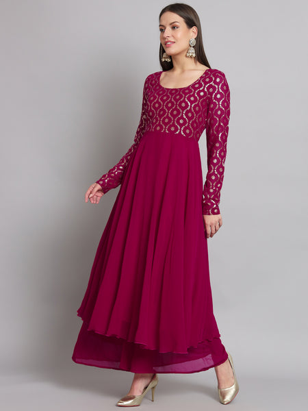 Poshak Hub Women Pink Georgette Foil print Anarkali Kurta