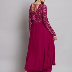 Poshak Hub Women Pink Georgette Foil print Anarkali Kurta