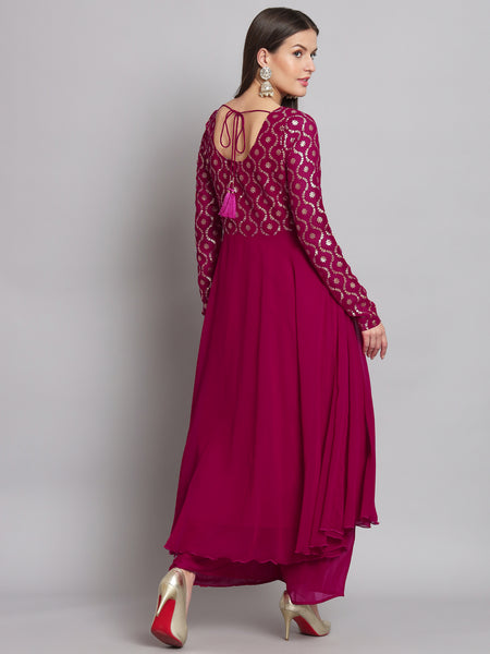 Poshak Hub Women Pink Georgette Foil print Anarkali Kurta