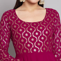 Poshak Hub Women Pink Georgette Foil print Anarkali Kurta