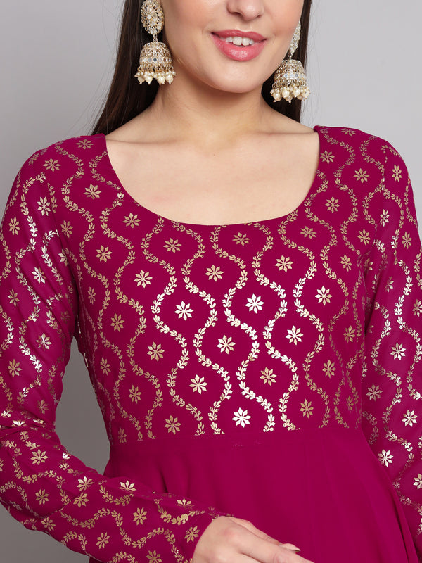 Poshak Hub Women Pink Georgette Foil print Anarkali Kurta