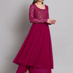 Poshak Hub Women Pink Georgette Foil print Anarkali Kurta