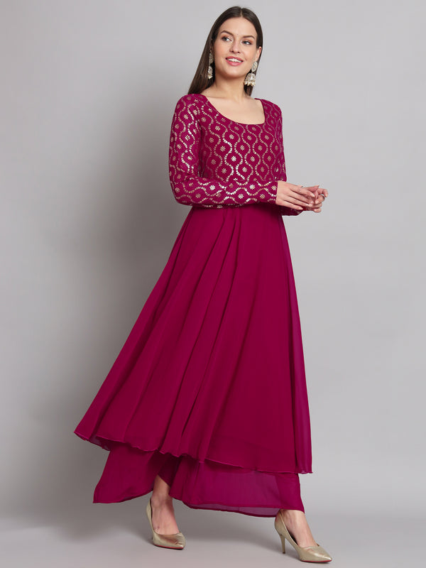 Poshak Hub Women Pink Georgette Foil print Anarkali Kurta