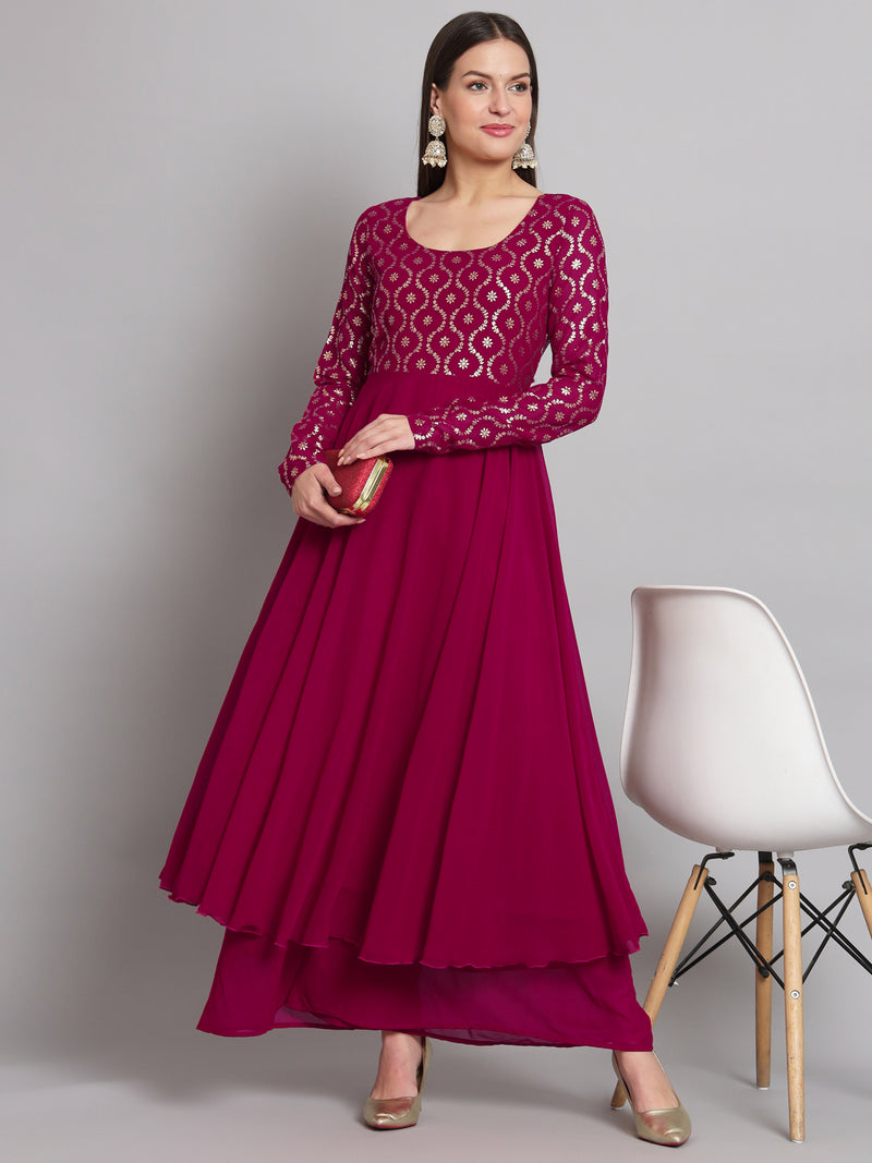 Poshak Hub Women Pink Georgette Foil print Anarkali Kurta