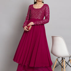 Poshak Hub Women Pink Georgette Foil print Anarkali Kurta