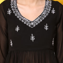 Poshak Hub Women Black georgette Aari work A-Line Kurta with Sharara