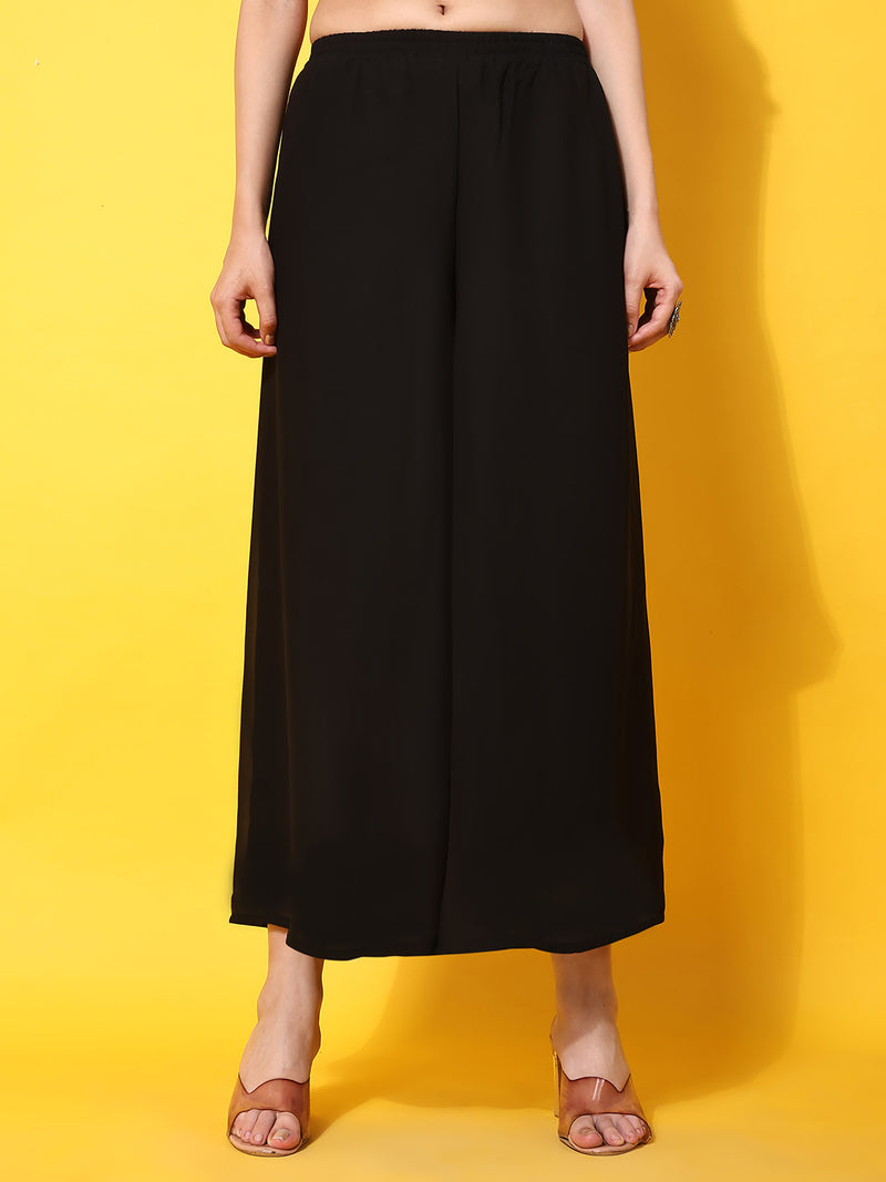 Poshak Hub Women Black georgette Aari work A-Line Kurta with Sharara