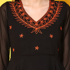 Poshak Hub Women -Black Ethnic Motifs Aari Work Georgette Anarkali Kurta