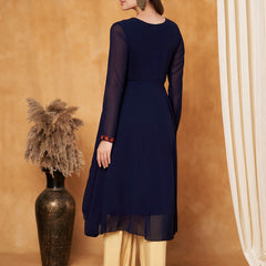 Poshak Hub Women -Blue Ethnic Motifs Aari Work Georgette Anarkali Kurta