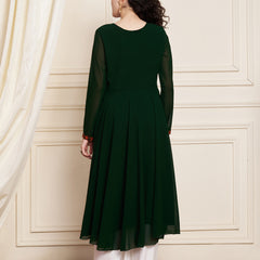 Poshak Hub Women Green Ethnic Motifs Aari Work Georgette Anarkali Kurta