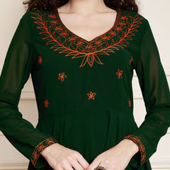 Poshak Hub Women Green Ethnic Motifs Aari Work Georgette Anarkali Kurta