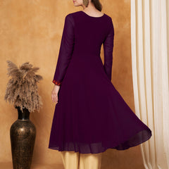 Poshak Hub Women -Purple Ethnic Motifs Aari Work Georgette Anarkali Kurta