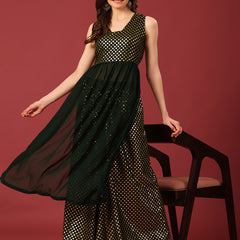 Poshak Hub Women Green Georgette Foil Print Sleeveless A-Line Kurta with palazzo