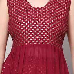 Poshak Hub Women Pink Georgette Foil Print Sleeveless A-Line Kurta with palazzo