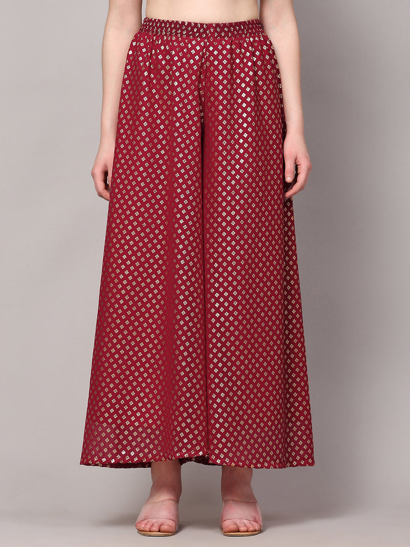 Poshak Hub Women Pink Georgette Foil Print Sleeveless A-Line Kurta with palazzo